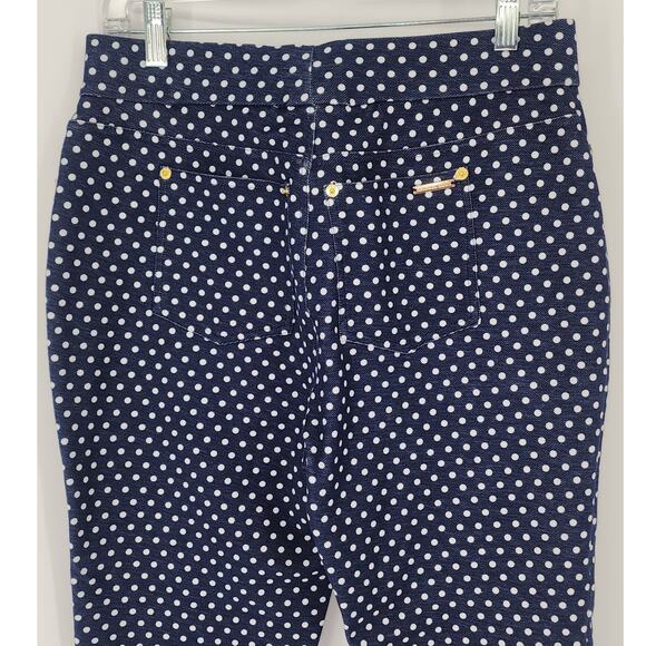 Michael Michael Kors Navy Polka Dot Pull-On Stretch Pants Women’s Size Large - Picture 5 of 12
